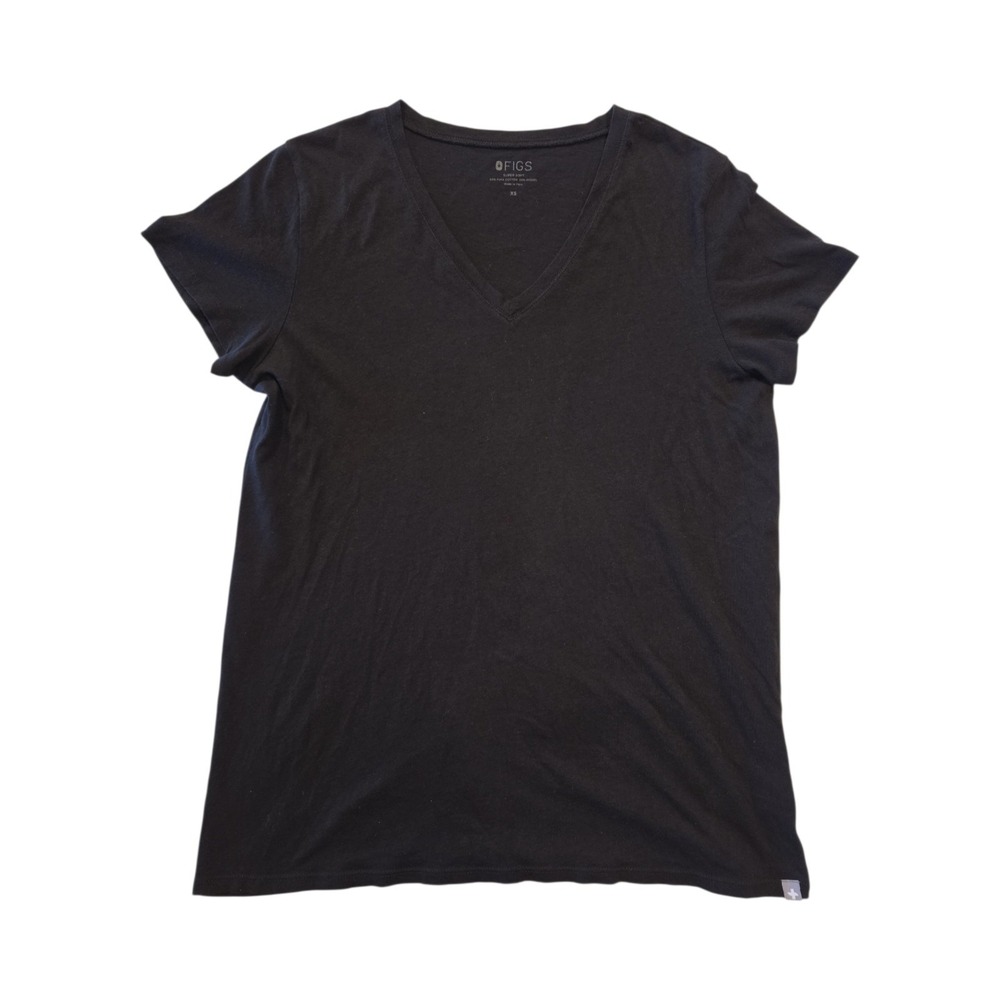 FIGS Super Soft V Neck T Shirt Womens XS Black Pima Cotton Modal Tee